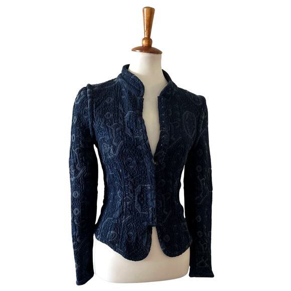 Blue Embroidered Fitted Victorian Style Blazer - Picture 1 of 9